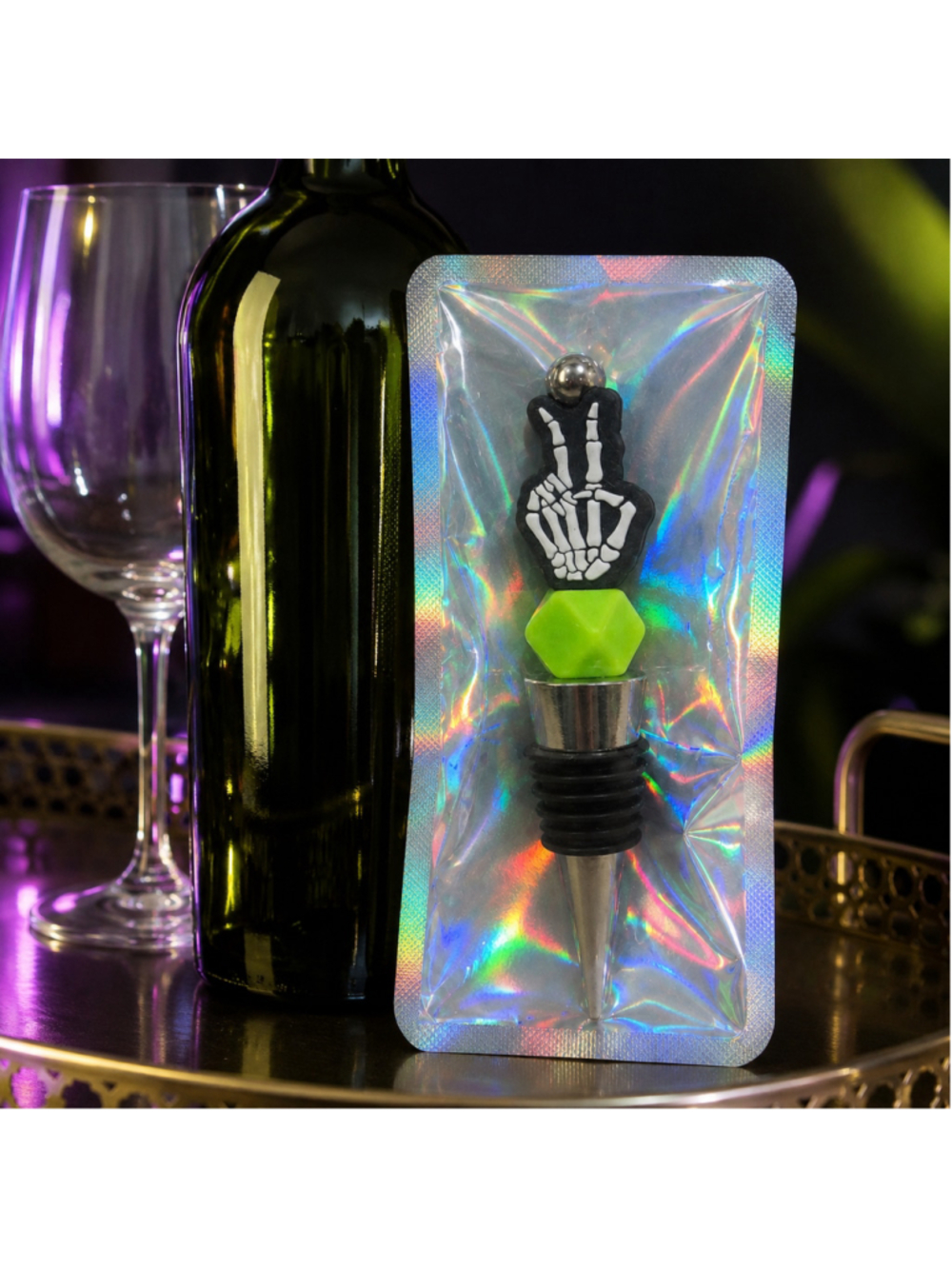 Skeleton Peace Sign Wine Bottle Stopper Gothic Novelty Gift